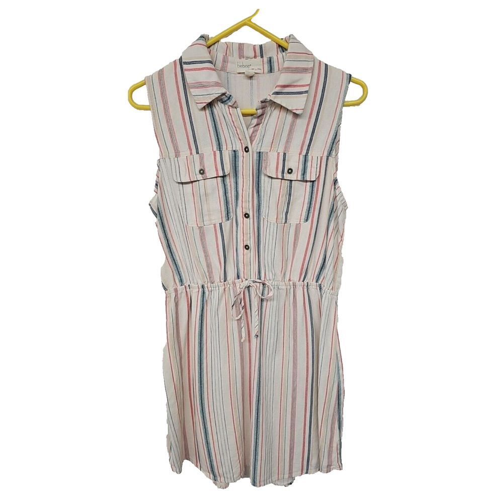 Bebop XL Dress Linen Blend striped sleeveless Casual Vacation Cream Red Blue